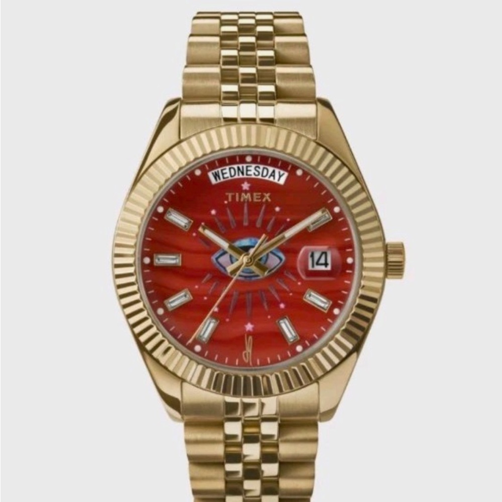 Timex x Jacquie Aiche Evil Eye Red Agate Dial Bracelet Watch 36mm